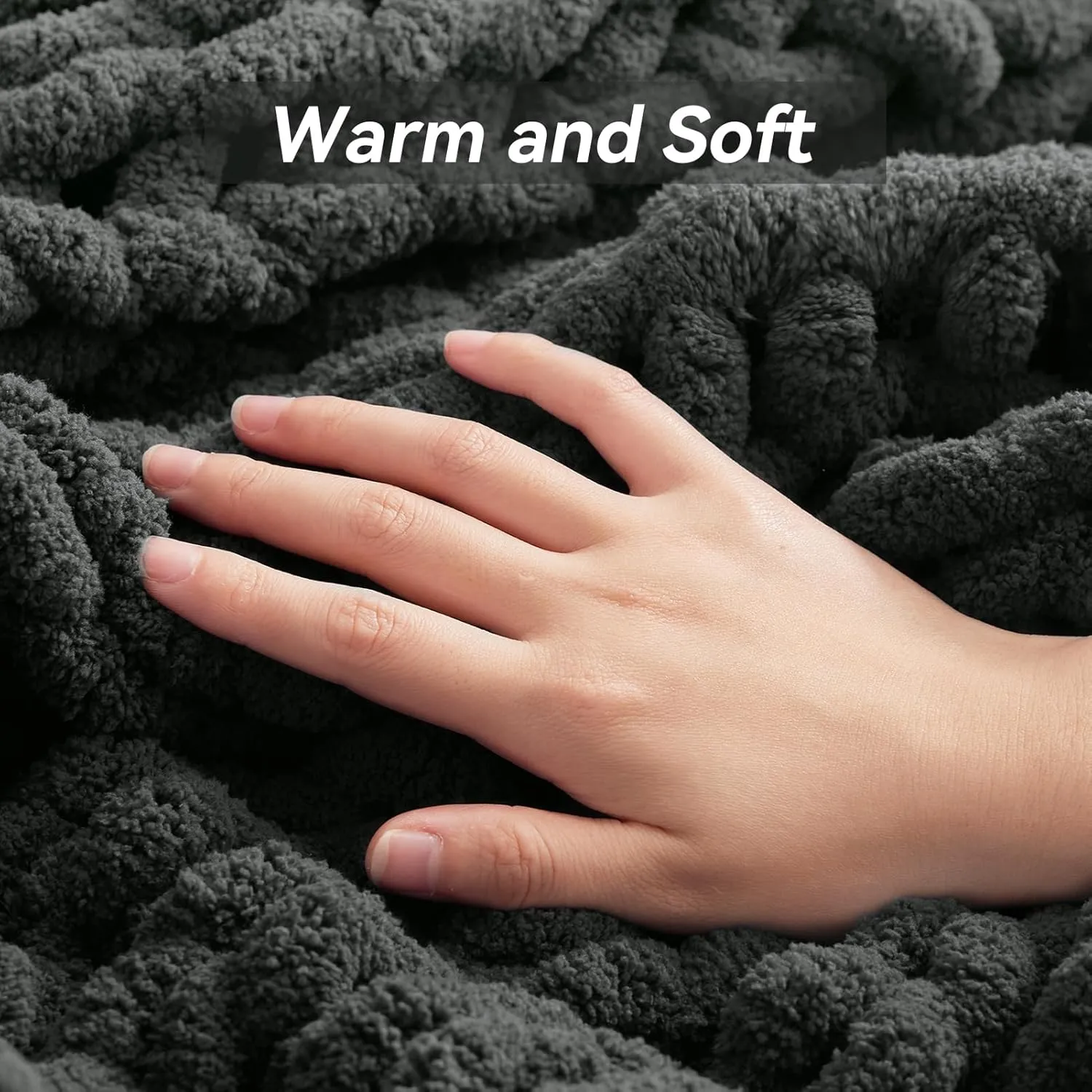Chunky Knit Throw Blanket, 30''*40'' Knitted Throw Chenille Blankets for Bed Couch, Handmade Dark Grey Crochet Blanket Thick Blanket for Kids, Machine Washable Cute Comfy Blanket for Home Decor