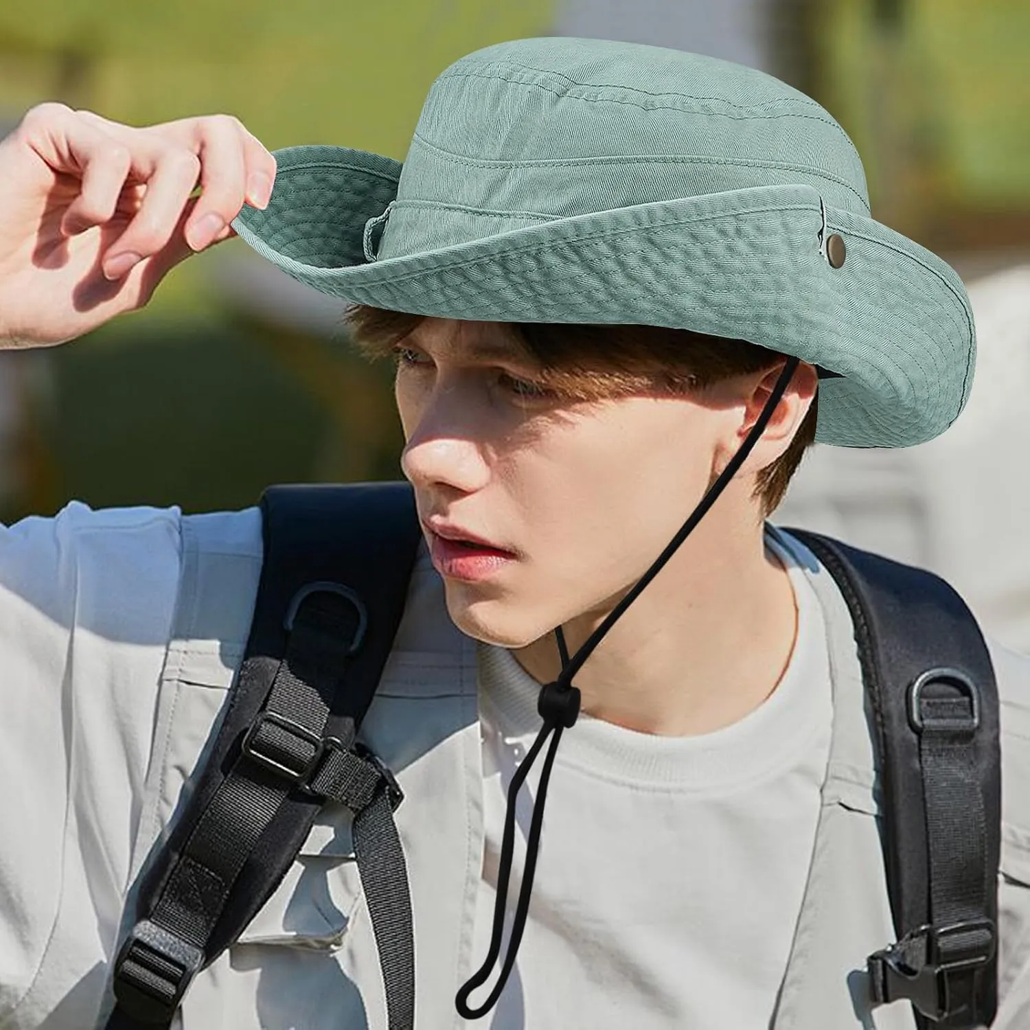 Clakllie Wide Brim Fishing Safari Hats Windproof Bucket Hat Breathable Boonie Hat Outdoor Kayaking Rowing Caps