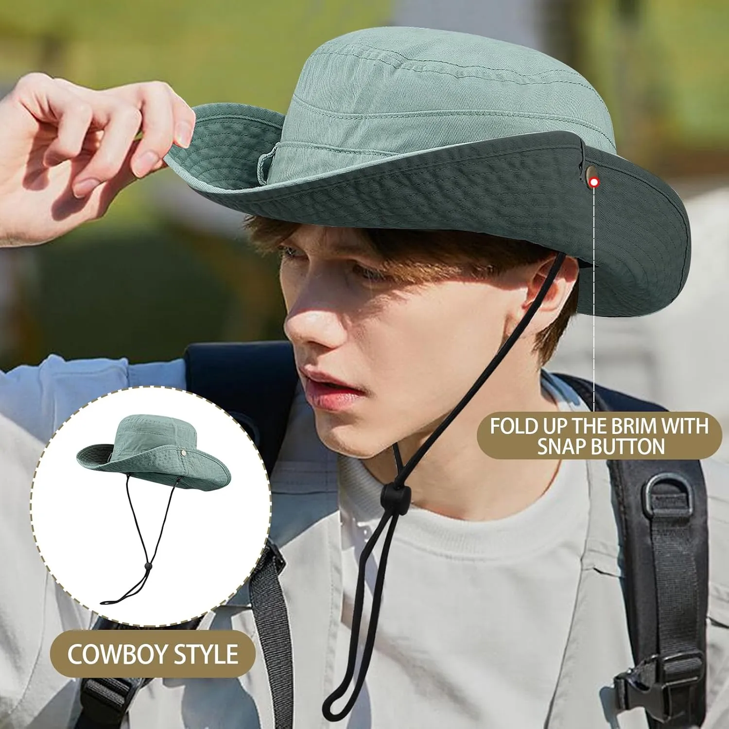 Clakllie Wide Brim Fishing Safari Hats Windproof Bucket Hat Breathable Boonie Hat Outdoor Kayaking Rowing Caps