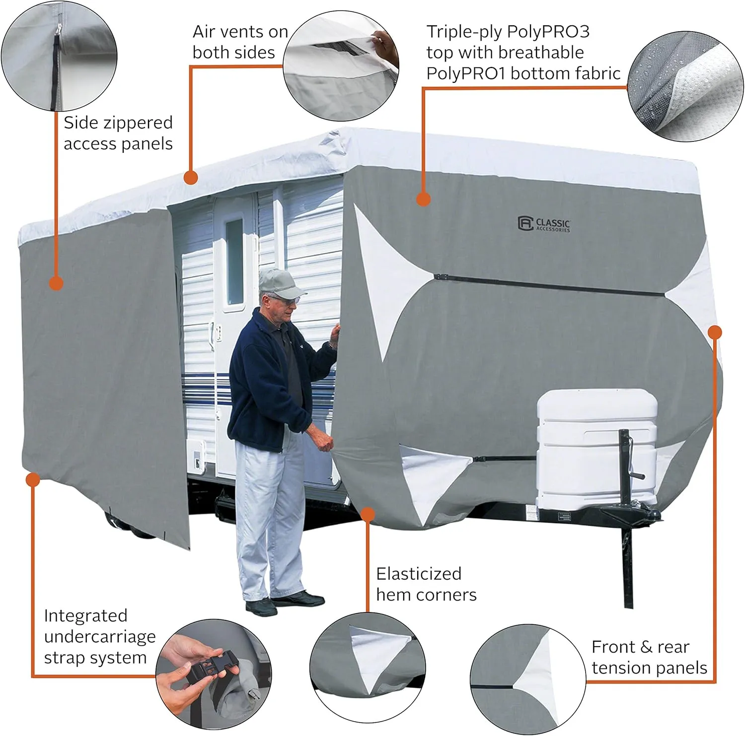 Classic Accessories Over Drive PolyPRO3 Deluxe Travel Trailer Cover or Toy Hauler Cover, Fits 38'-40' RVs
