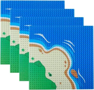 Classic Baseplate 10"x10"Building Block Base Plates Grassland Road BasePlaste for Building Brick Compatible with All Major Brands (4pcs Curved)