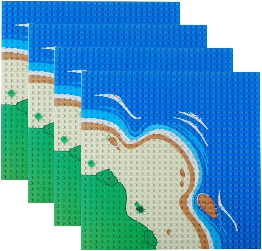 Classic Baseplate 10"x10"Building Block Base Plates Grassland Road BasePlaste for Building Brick Compatible with All Major Brands (4pcs Curved)