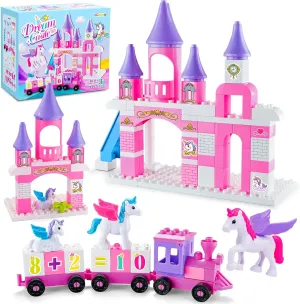 Classic Building Blocks for Toddlers - Compatible with Major Brands, Unicorn Theme Princess Castle & Number Trains Classic Bricks, Creative Educational Buildable Kits for Girls Boys Ages 3, 4, 5, 6-12