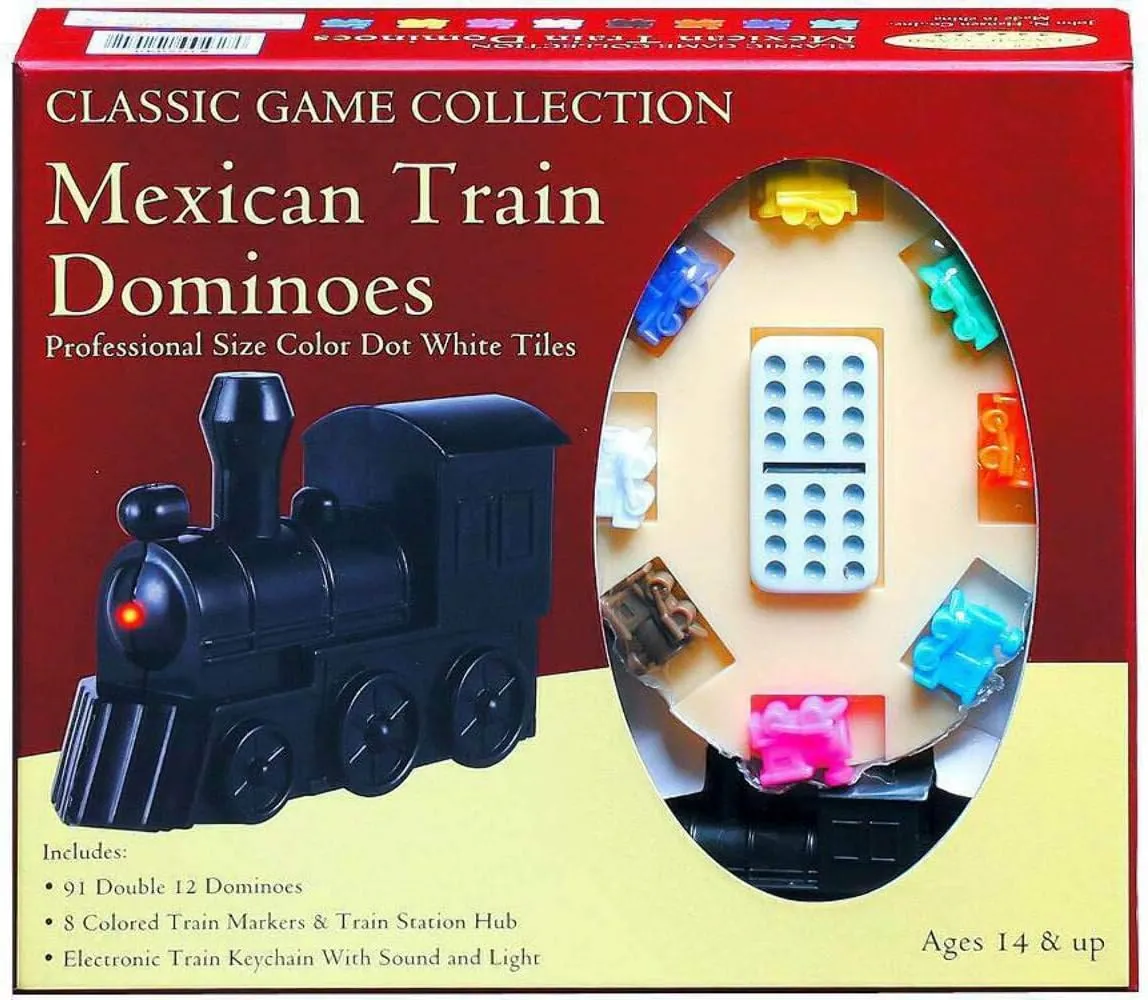 Classic Game Collection Hansen Double 12 Mexican Train Dominoes with Train Markers and Hub