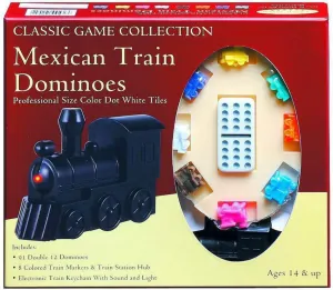 Classic Game Collection Hansen Double 12 Mexican Train Dominoes with Train Markers and Hub