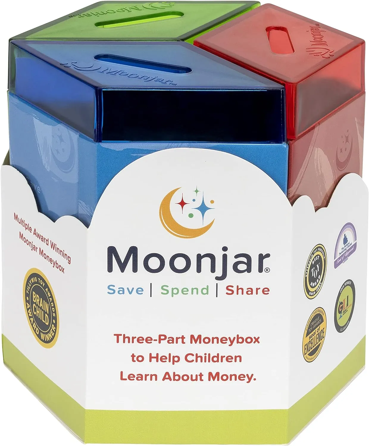 Classic MoonJar Award Winning SAVE SPEND SHARE Educational Tin Toy Bank with Passbook| Moneybox for Children 3  Years | Teaches Responsible Money Management & Financial Skills