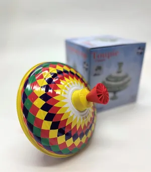 Classic Multicolour Spinning Tin Top Toy from KsmToys by Bolz. The Funny Buzzing Hum Gets Louder As The Top Spins Faster, 7.5" x 7.5" x 7.5" Ages 18 m 