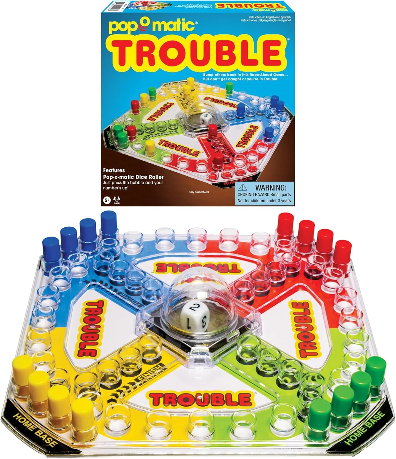 Classic Trouble with Retro Artwork and Pop-o-Matic Popper by Winning Moves Games USA, Designed for Kids, Ages 5  Perfect For An Indoor Interactive Activity (1176), Extra Wide
