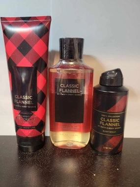 Classic Flannel Bundle for Men, Face Wash, Bath Body works deodorant Spray & Hydrating Cream, 3 Piece Set