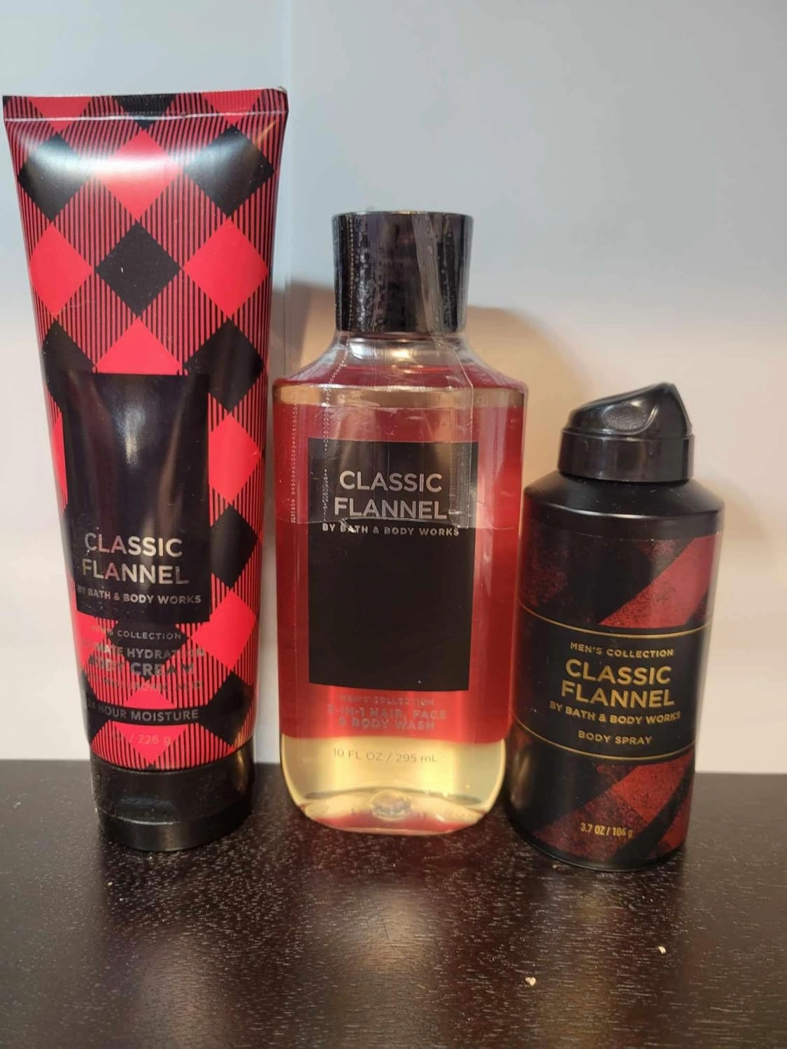 Classic Flannel Bundle for Men, Face Wash, Bath Body works deodorant Spray & Hydrating Cream, 3 Piece Set