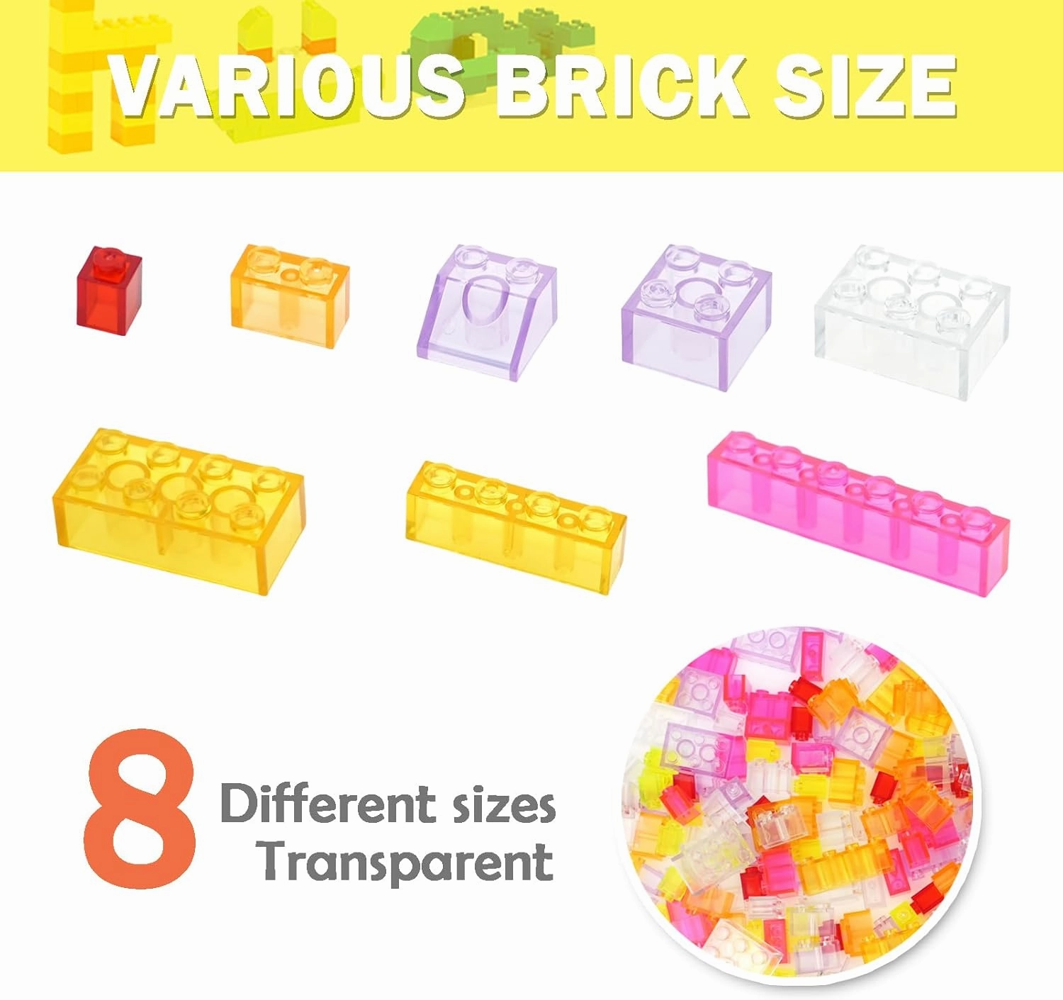 Classic Transparent Clear Bulk Bricks, 300 Pieces Parts Pack Creative Blocks Box Blocks Set for Girls in Random Color - Mixed Shape