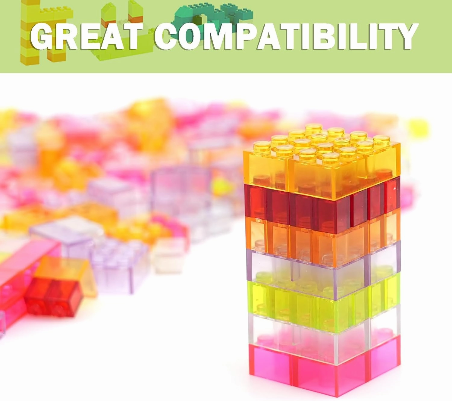 Classic Transparent Clear Bulk Bricks, 300 Pieces Parts Pack Creative Blocks Box Blocks Set for Girls in Random Color - Mixed Shape