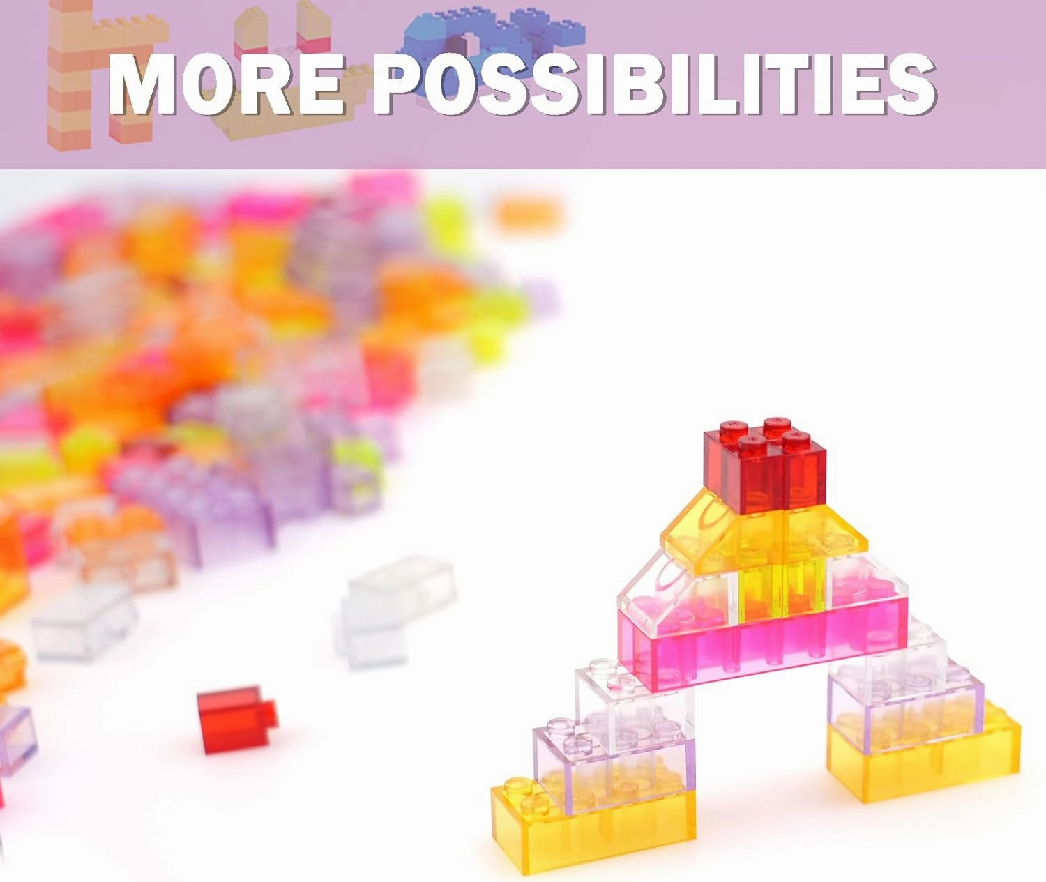 Classic Transparent Clear Bulk Bricks, 300 Pieces Parts Pack Creative Blocks Box Blocks Set for Girls in Random Color - Mixed Shape
