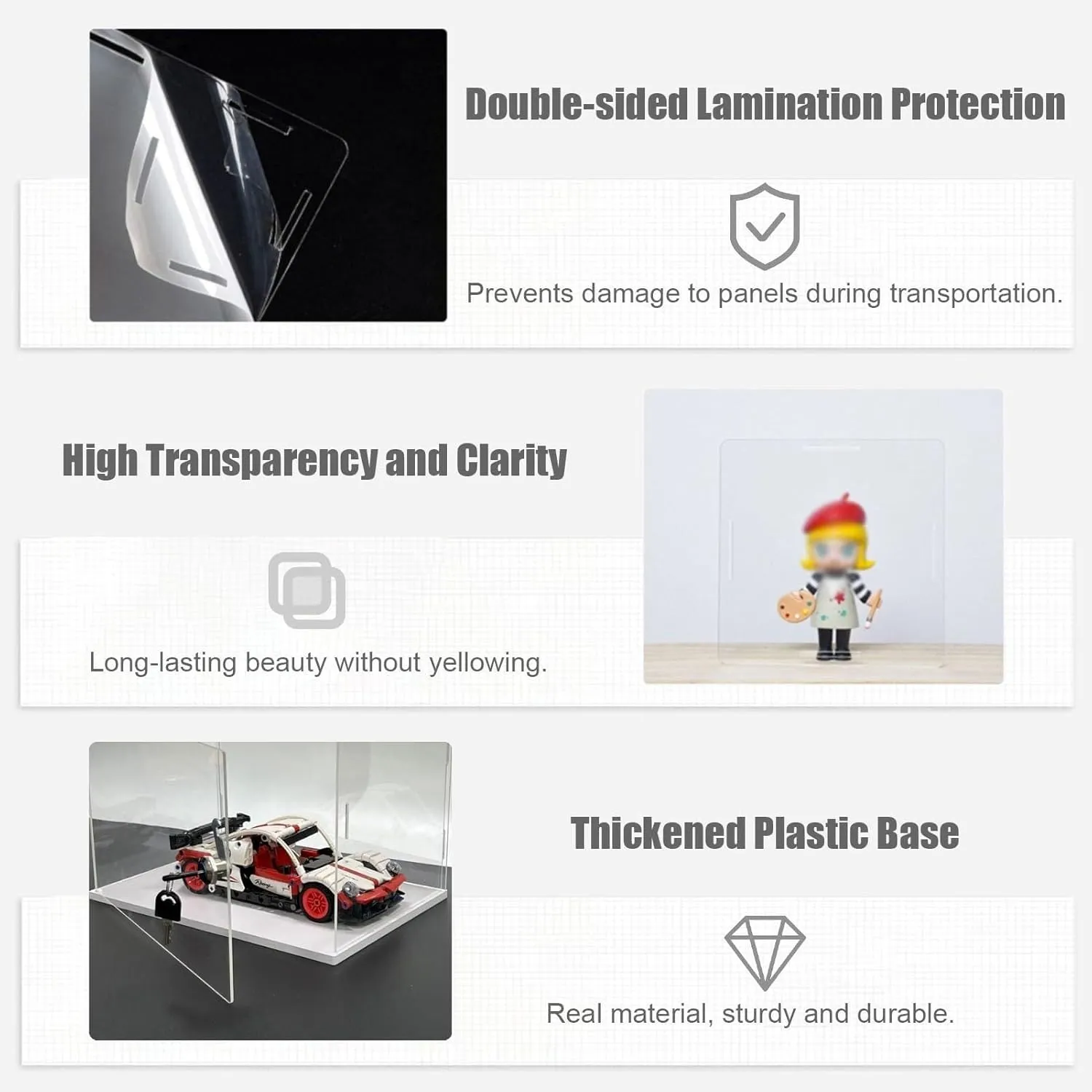 Clear Acrylic Display Case with Lock & Key, Stackable Dustproof Showcase for Action Figures & Models(20cm(8") x20cm(8") x15cm(6"))