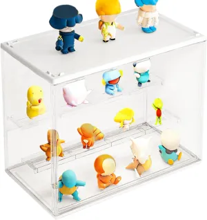 Clear Display Case for Action Figures 3-Tier Detachable Display Stand Stackable Storage Box with Magnetic Door Transparent Showcase for Collectibles Figurines Toys Mini Dolls