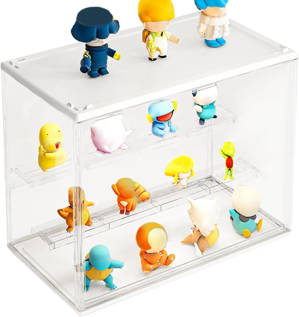 Clear Display Case for Action Figures 3-Tier Detachable Display Stand Stackable Storage Box with Magnetic Door Transparent Showcase for Collectibles Figurines Toys Mini Dolls