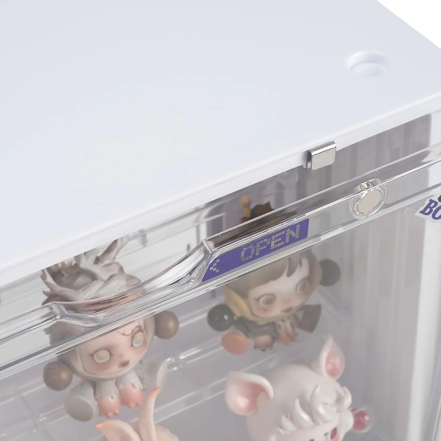 Clear Display Case for Figures, Clear Display Box, 3 Tiers Adjustable Acrylic Display Box Stand with Magnetic Door for Mini Action Figures Pop Mart Collectibles (Ivory, 2 Pack)