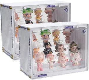 Clear Display Case for Figures, Clear Display Box, 3 Tiers Adjustable Acrylic Display Box Stand with Magnetic Door for Mini Action Figures Pop Mart Collectibles (Ivory, 2 Pack)