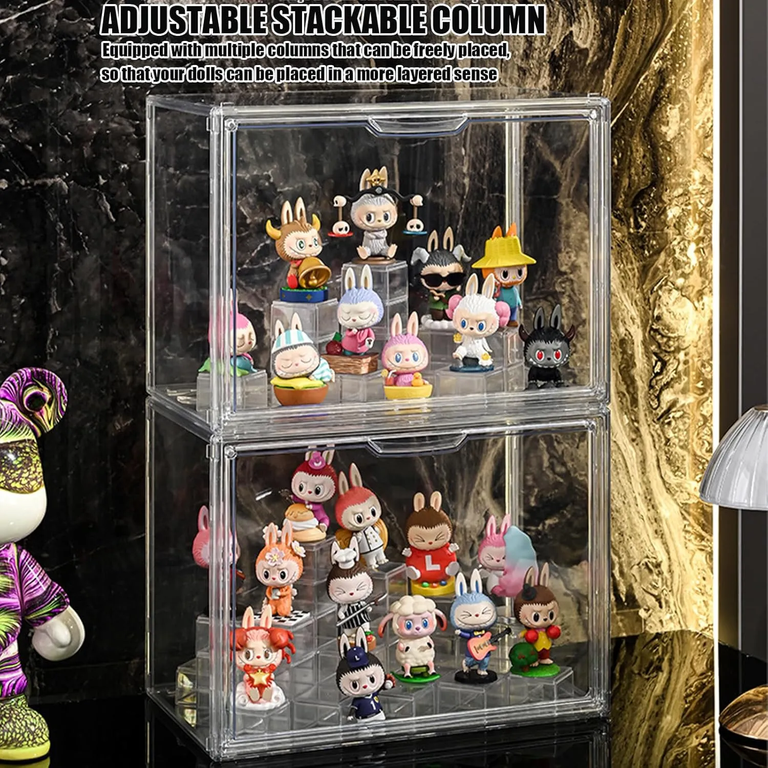 Clear Display Case for Figures Updated Adjustable Figure Display Box with Magnetic Door Stackable Display Stand for Funko Pop Collectibles Mini Toys