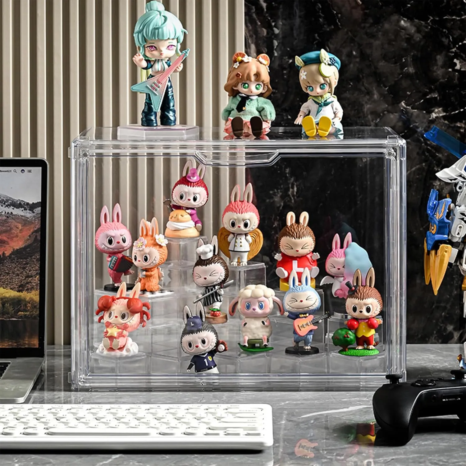 Clear Display Case for Figures Updated Adjustable Figure Display Box with Magnetic Door Stackable Display Stand for Funko Pop Collectibles Mini Toys