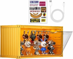 Clear Display Case with Voice-Activated Light,2 Tier Display Stand Organizer Dustproof Protection Showcase for Collectible Pop Figures and Toys,13.8 in x 7.5 in x 6.7 in(Yellow)