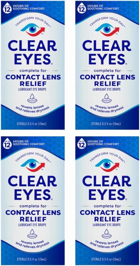 Clear Eyes Contact Lens Relief Soothing Eye Drops 0.50 oz (0.5 Fl Oz (Pack of 4))