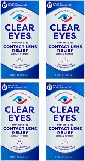 Clear Eyes Contact Lens Relief Soothing Eye Drops 0.50 oz (0.5 Fl Oz (Pack of 4))