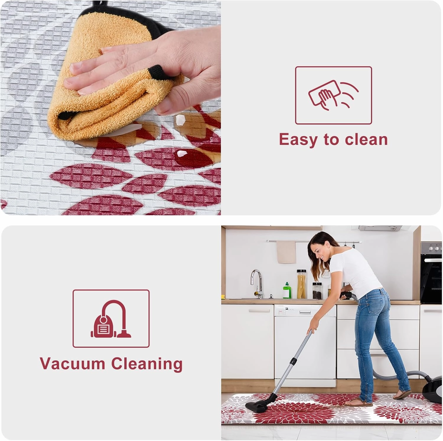 Collive Anti Fatigue Kitchen Mats,17"x59" 17"x29" Non Slip Boho Kitchen Rugs Sets of 2,Farmhouse Waterproof Kitchen Mat for Floor,Cushioned Standing Mat for Office,Laundry,Sink,Desk,Red