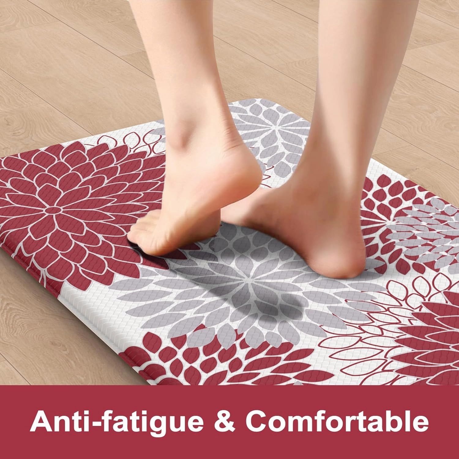 Collive Anti Fatigue Kitchen Mats,17"x59" 17"x29" Non Slip Boho Kitchen Rugs Sets of 2,Farmhouse Waterproof Kitchen Mat for Floor,Cushioned Standing Mat for Office,Laundry,Sink,Desk,Red