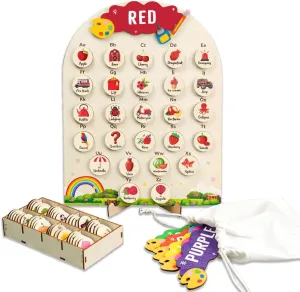 Color Matching & Alphabet Sorting Board, Learning Alphabet for Toddlers, Wooden Interactive Letters ABC Chart for Kids, Learning Colors Recognition Gift for Teachers, Kids Preschool