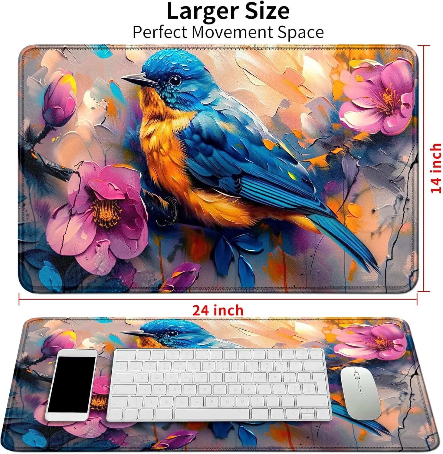 Colorful Bird Card Mat for MTG & TCG Playmat Mouse Pad,23.6" x 13.8" Game Mat Trading Card Game Playmats Table Mat Perfect for Card Games Video Games Computer Office