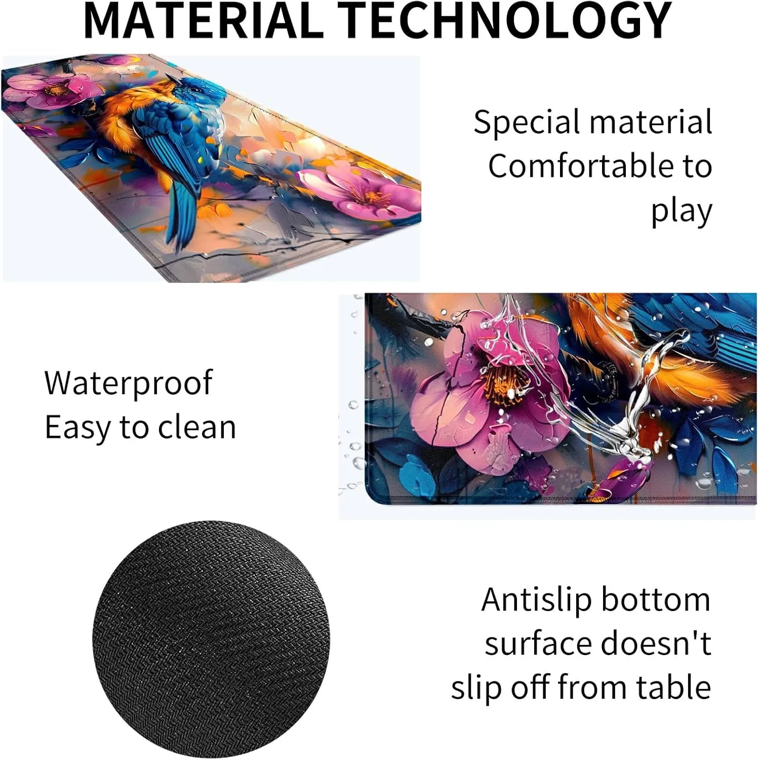 Colorful Bird Card Mat for MTG & TCG Playmat Mouse Pad,23.6" x 13.8" Game Mat Trading Card Game Playmats Table Mat Perfect for Card Games Video Games Computer Office