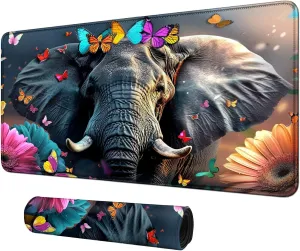 Colorful Elephant Butterflies for MTG & TCG Playmat Mouse Pad,BFDHGQZC 24" x 14" Game Mat for MTG/RPG/CCG Trading Card Game Playmats Table Mat Perfect for Card Games Video Games Computer Office