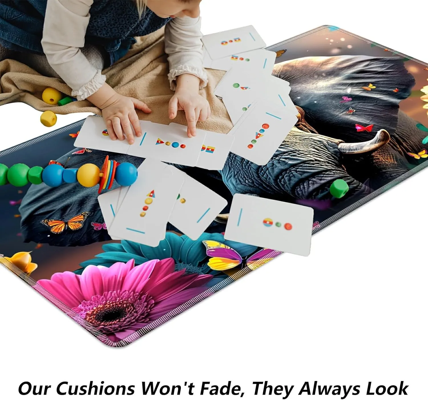 Colorful Elephant Butterflies for MTG & TCG Playmat Mouse Pad,BFDHGQZC 24" x 14" Game Mat for MTG/RPG/CCG Trading Card Game Playmats Table Mat Perfect for Card Games Video Games Computer Office