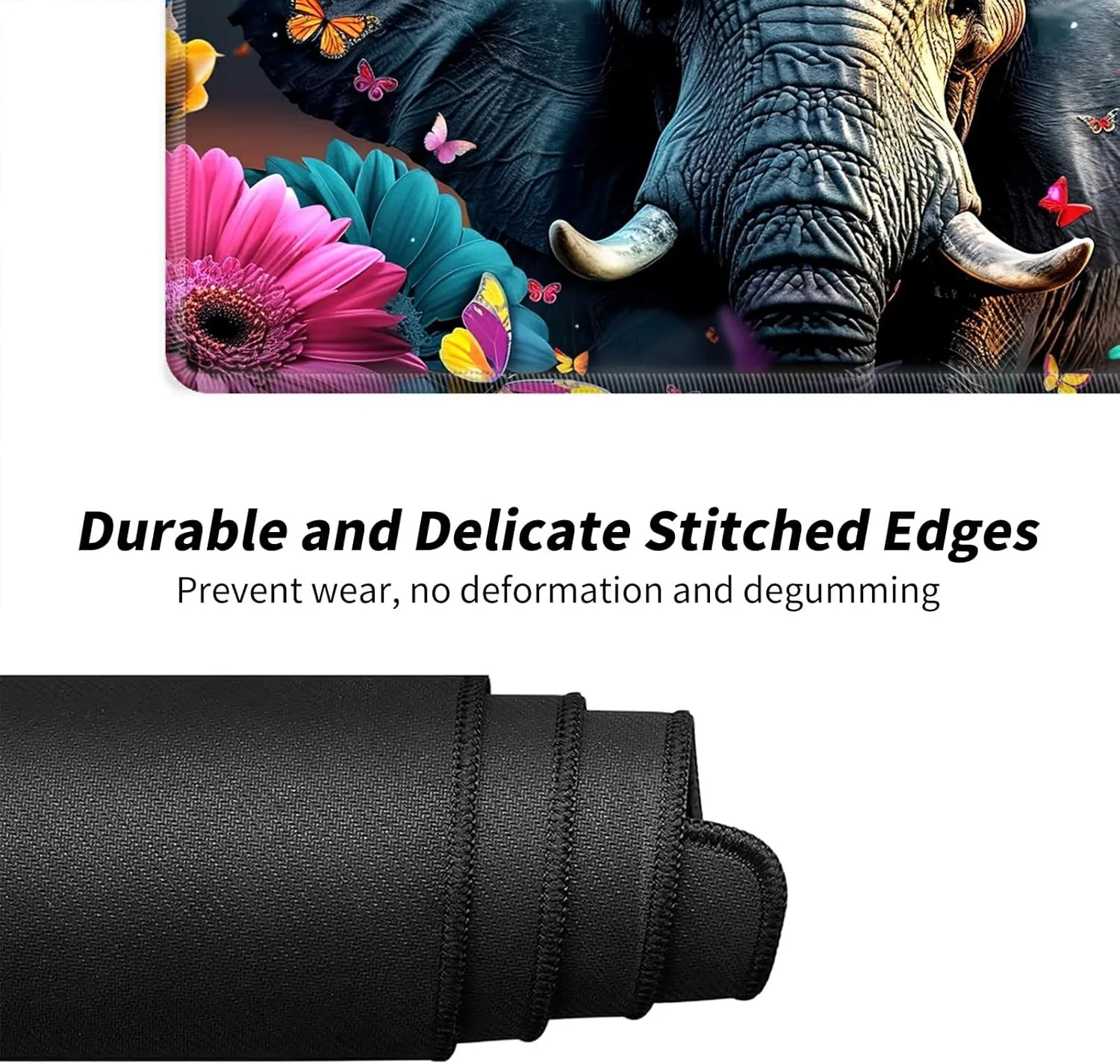 Colorful Elephant Butterflies for MTG & TCG Playmat Mouse Pad,BFDHGQZC 24" x 14" Game Mat for MTG/RPG/CCG Trading Card Game Playmats Table Mat Perfect for Card Games Video Games Computer Office