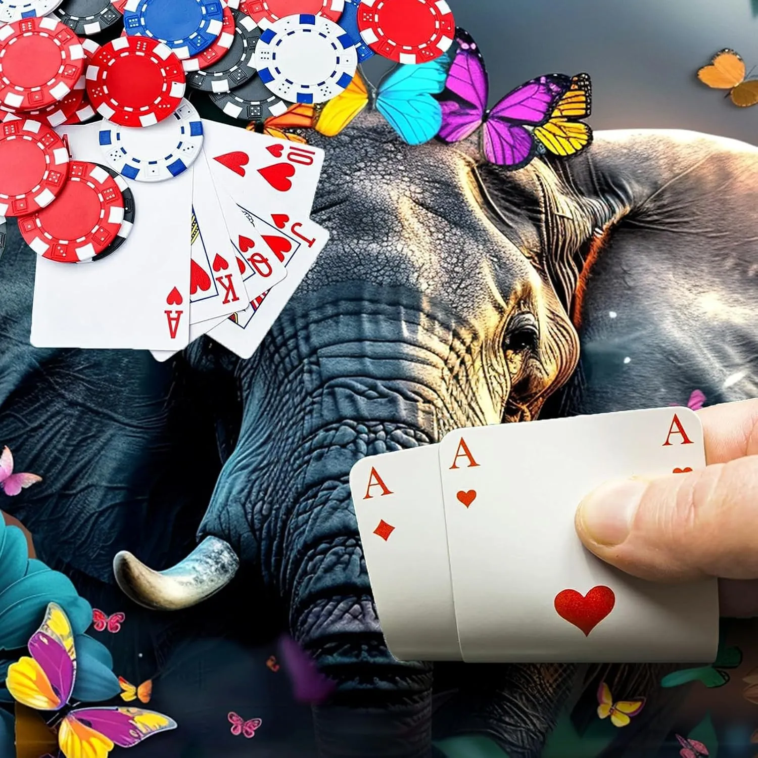 Colorful Elephant Butterflies for MTG & TCG Playmat Mouse Pad,BFDHGQZC 24" x 14" Game Mat for MTG/RPG/CCG Trading Card Game Playmats Table Mat Perfect for Card Games Video Games Computer Office