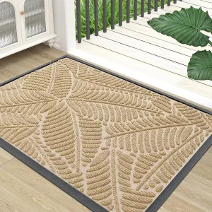 Colorxy Waterproof Doormat, Sturdy Natural Rubber Front Indoor Mat, Non Slip Low Profile Indoor Outdoor Door Mats, Stain and Fade Resistant Floor Mat, Easy Clean Patio Entrance Mat, 30''x17'', Beige