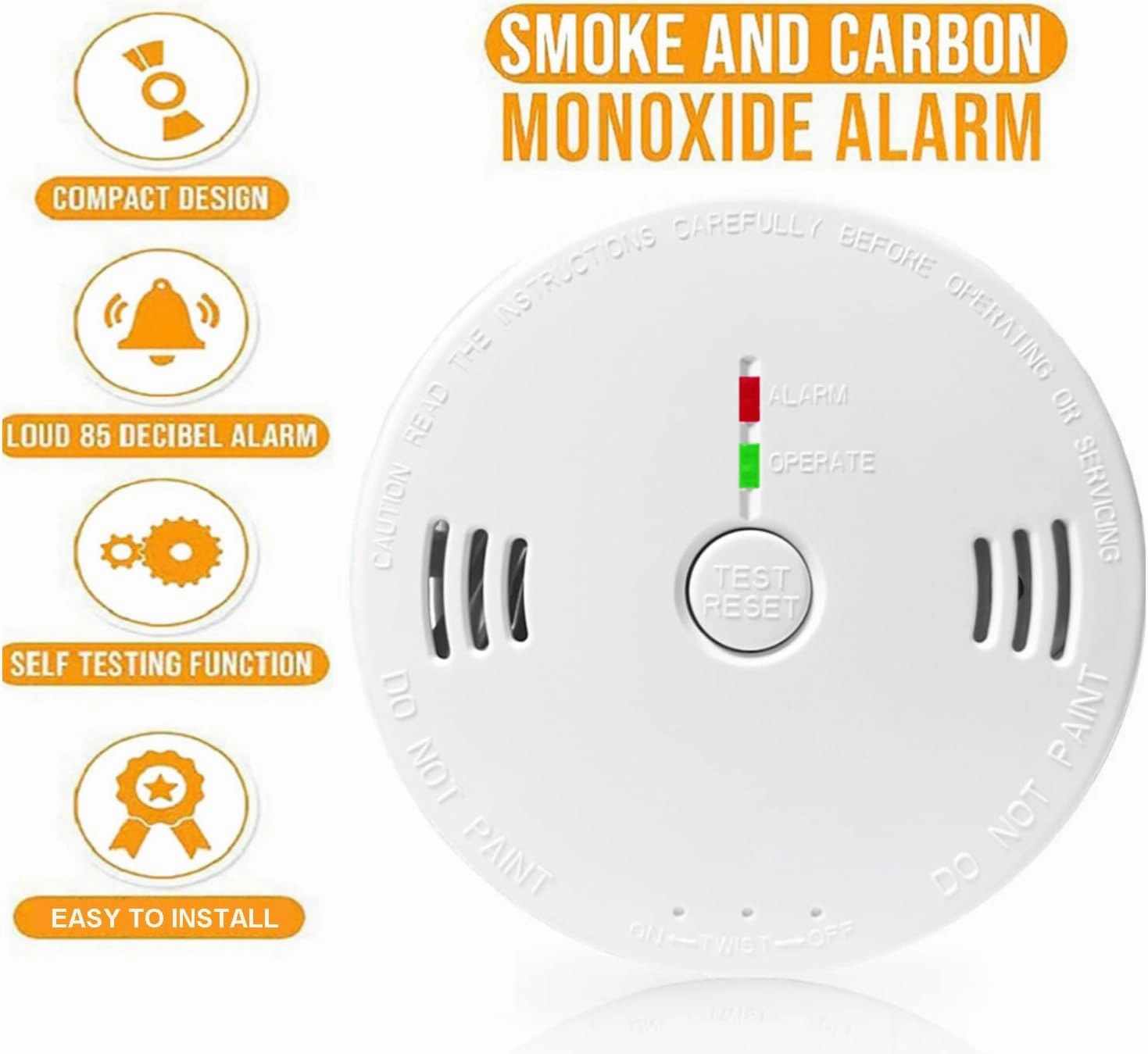 Combination Smoke and Carbon Monoxide Detector Alarm, Beeps Warning Smoke and CO Alarms for Basements Travel Home Office House Bedroom Living Room Car, Battery Operated,Comply with UL 217/2034, 1-Pack