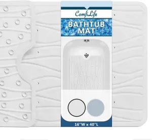 ComfiLife Bath Mat for Bathroom Tub and Shower – Non Slip Extra Large Bathtub Mat with Drain Holes & Suction Cups – Machine Washable Rubber Mats to Keep Bathtub Clean (Cream, Wave 16" x 40")