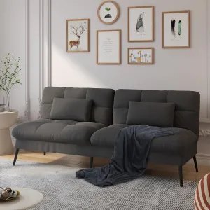 COMHOMA Convertible Futon Sofa Bed, 68″Fabric Futons Couch with Adjustable Backrest, Folding Sleeper Recliner for Living Room Furniture (Black)