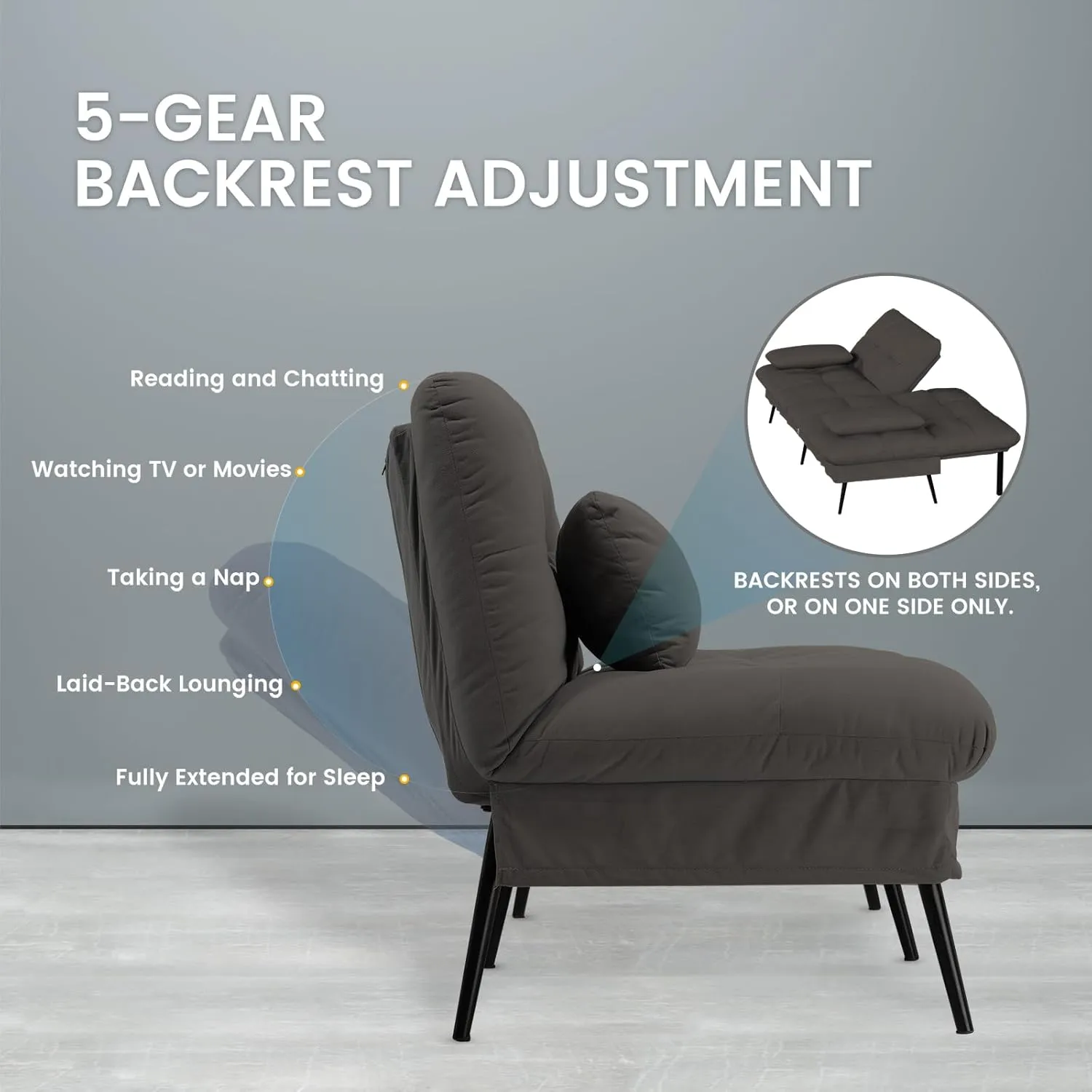 COMHOMA Convertible Futon Sofa Bed, 68″Fabric Futons Couch with Adjustable Backrest, Folding Sleeper Recliner for Living Room Furniture (Black)