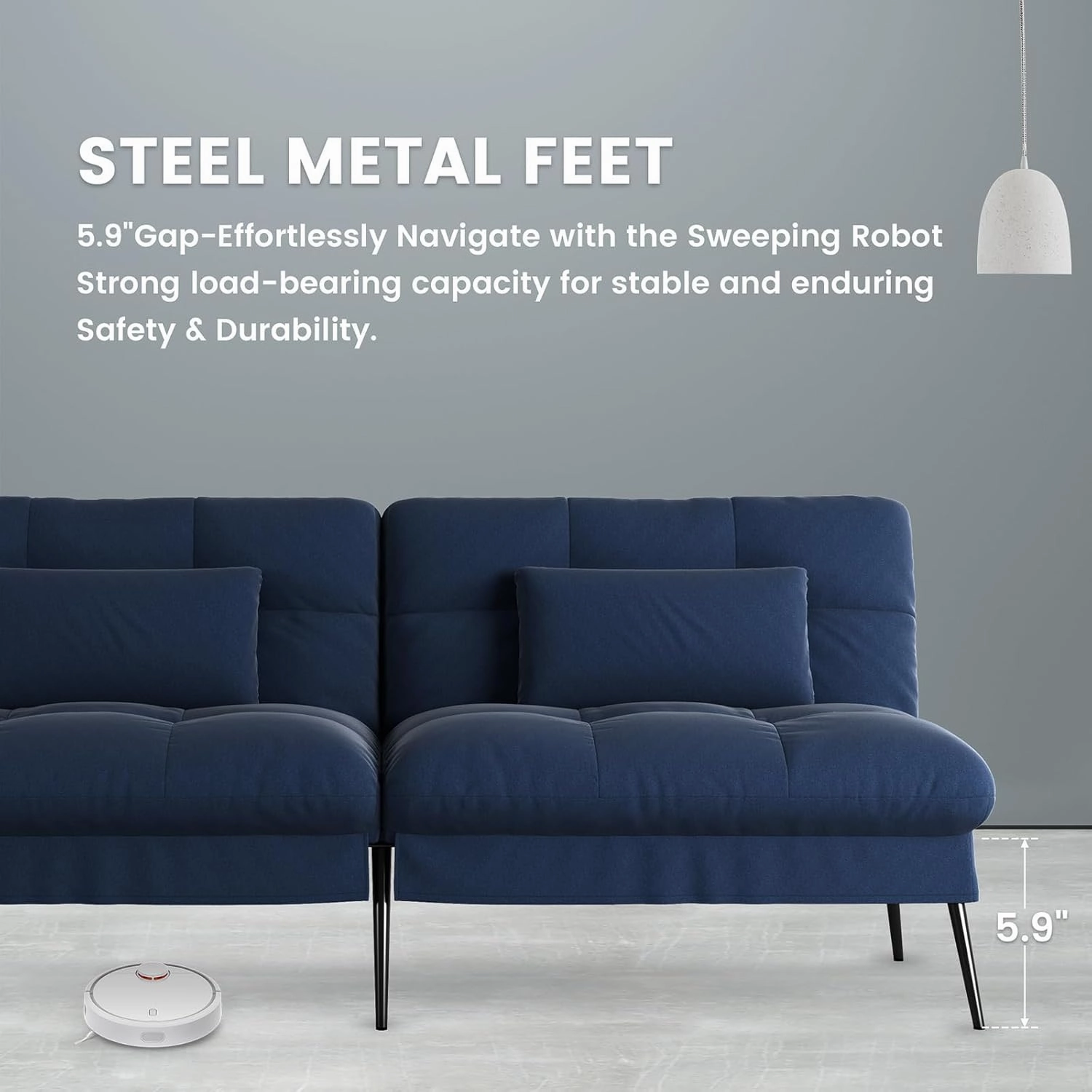 COMHOMA Convertible Futon Sofa Bed, 68″Fabric Futon Couch with Adjustable Backrest, Folding Futon Sleeper Recliner for Living Room Furniture (Blue)