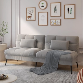 COMHOMA Convertible Futon Sofa Bed, 68″Fabric Futons Couch with Adjustable Backrest, Folding Sleeper Recliner for Living Room Furniture (Grey)