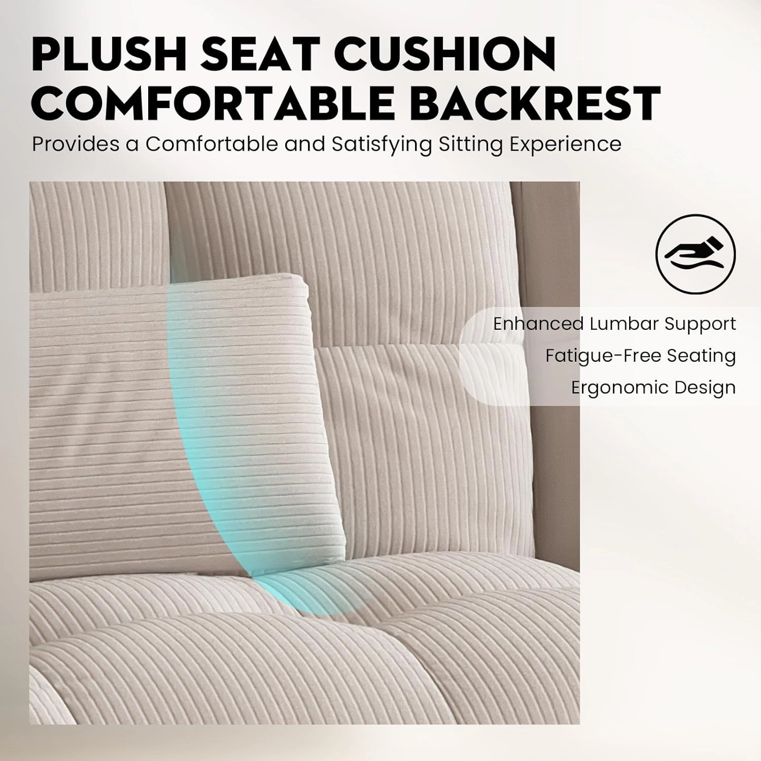 COMHOMA Convertible Futon Sofa Bed, 68" Corduroy Futon Couch with Adjustable Backrest, Folding Loveseat for Living Room, Bedroom (Cream)