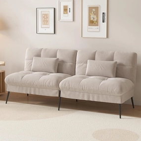 COMHOMA Convertible Futon Sofa Bed, 68" Corduroy Futon Couch with Adjustable Backrest, Folding Loveseat for Living Room, Bedroom (Cream)