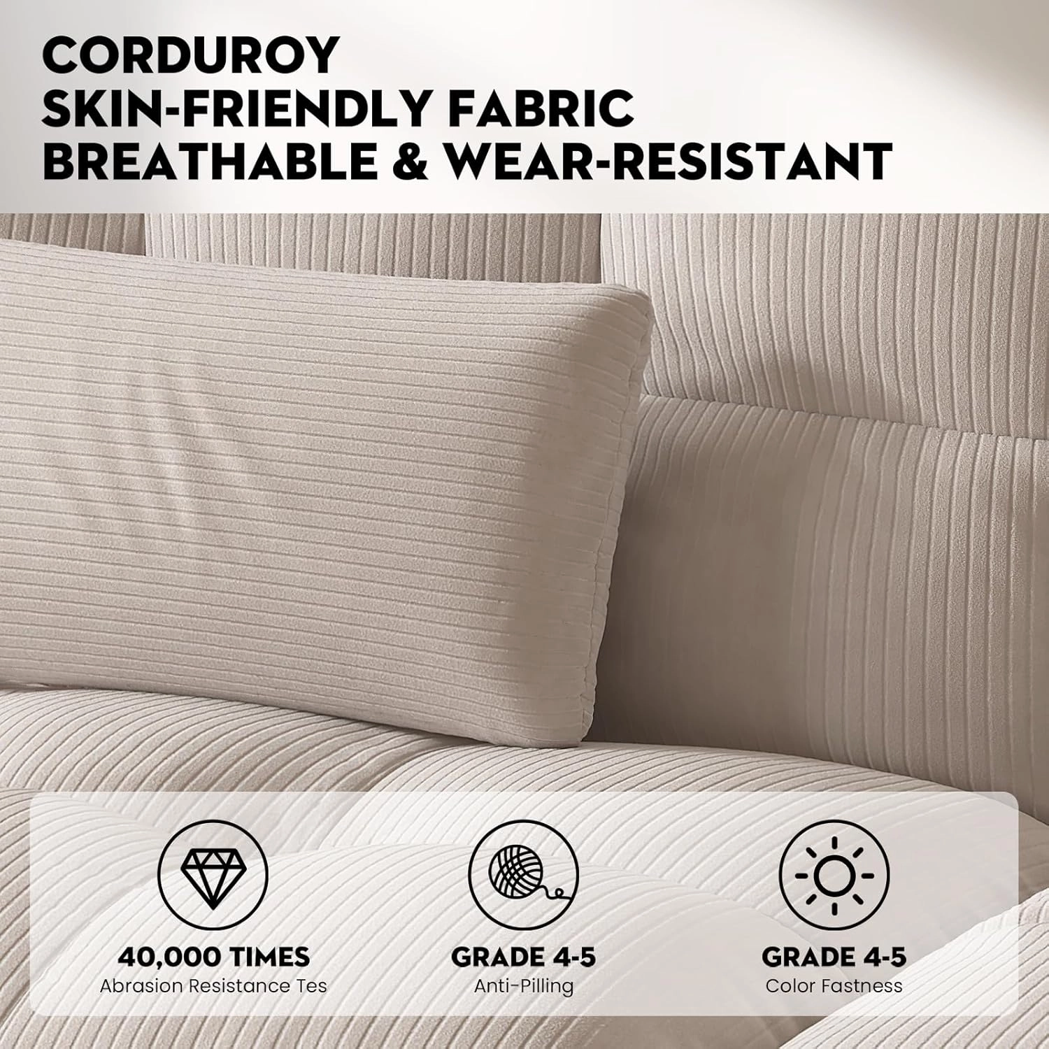 COMHOMA Convertible Futon Sofa Bed, 68" Corduroy Futon Couch with Adjustable Backrest, Folding Loveseat for Living Room, Bedroom (Cream)