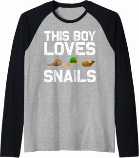 Cool Snail Art For Boys Kids Slug Trumpet Land Garden Animal Raglan Baseball Tee