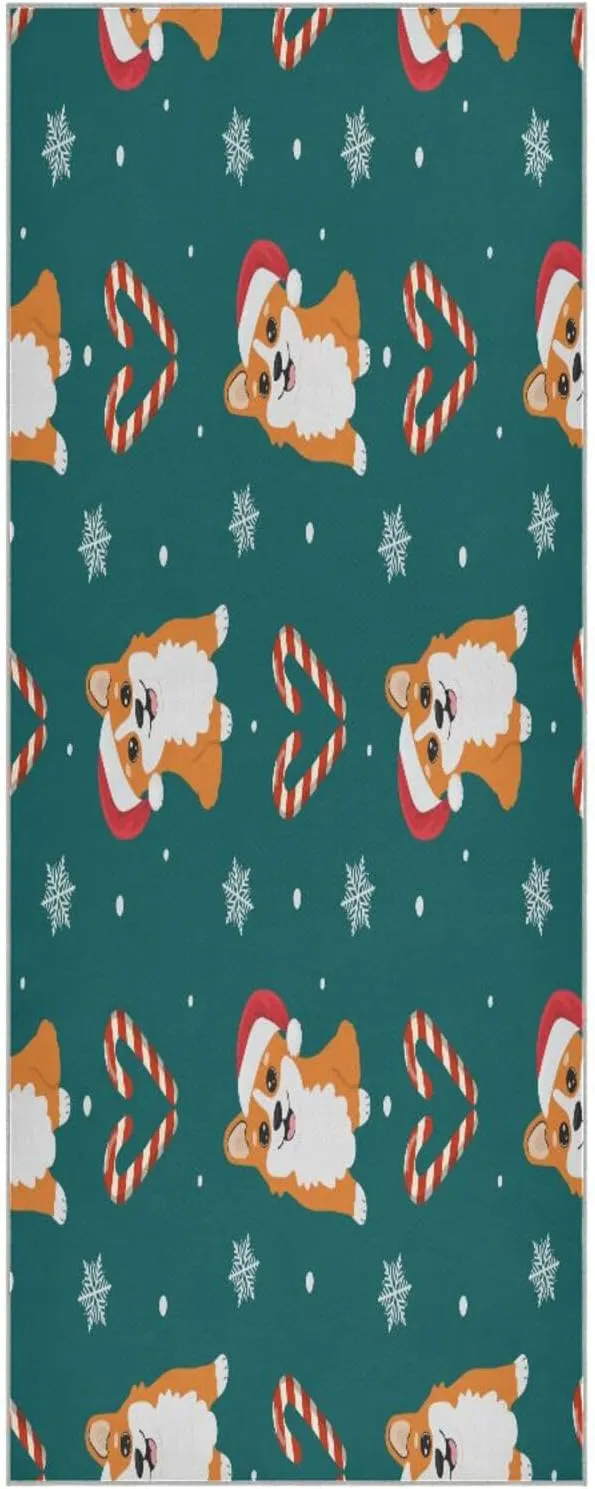 Corgis in Santa Claus Hat Yoga Towel,Hot Yoga Mat Towel with Grip Dots Sweat Absorbent Non-Slip for Hot Yoga, 24" x72",Soft Yoga Blankets with Travel Bag,Pilates and Workout