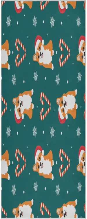 Corgis in Santa Claus Hat Yoga Towel,Hot Yoga Mat Towel with Grip Dots Sweat Absorbent Non-Slip for Hot Yoga, 24" x72",Soft Yoga Blankets with Travel Bag,Pilates and Workout
