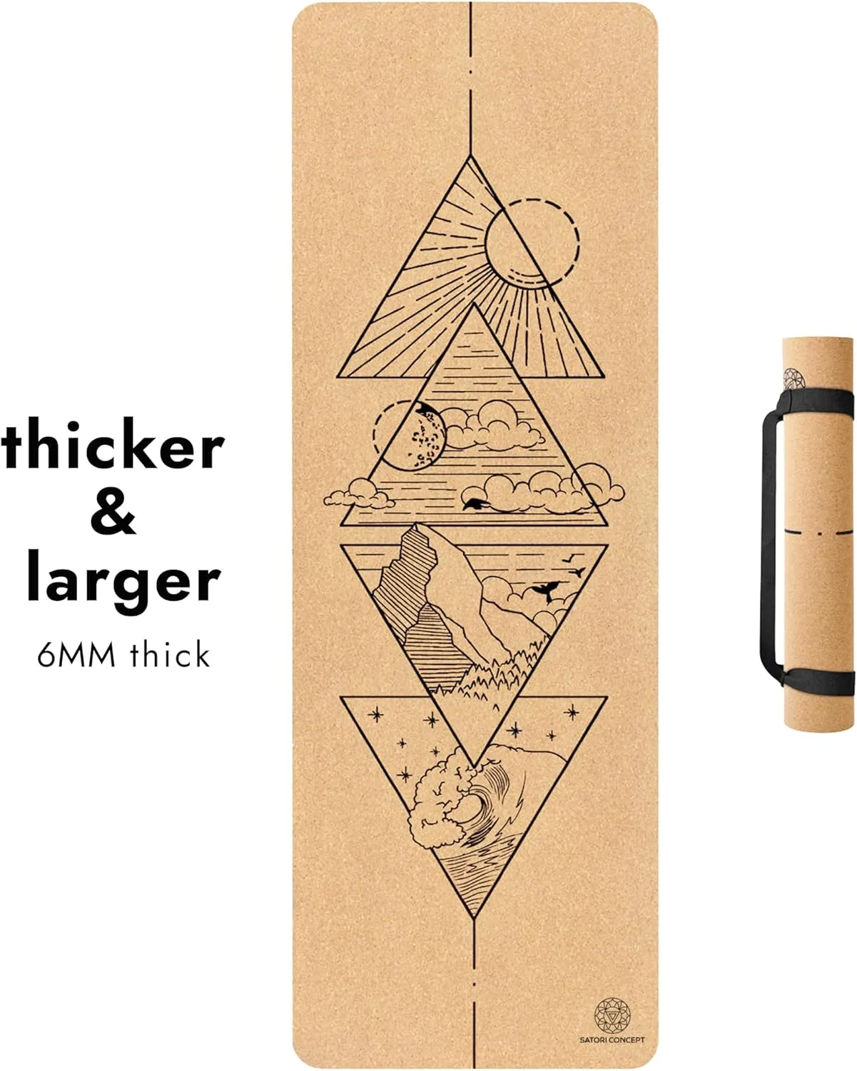 Cork Yoga Mat with Natural Rubber Base, Extra Size, Thickness and Support, Excellent Cushion & Grip, Non-Slip, Non-Toxic, Sweat-Resistant, Sustainable, Eco-friendly Excercise Mat